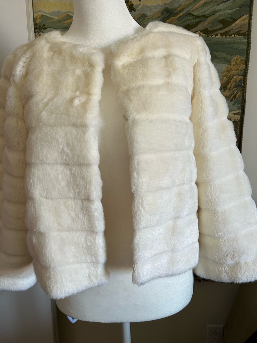 Marciano Ivory Faux Fur Cropped Teddy Jacket